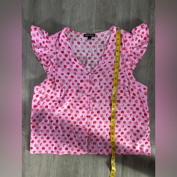 Pink Moon Floral Frill Sleeve Top-SZ 12 pink- ruffle- button up -valentine Linen - Picture 3 of 14